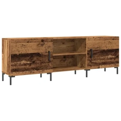 Image of vidaXL tv cabinet old wood 150x30x50 cm engineered media stand with iron legs &amp; storage