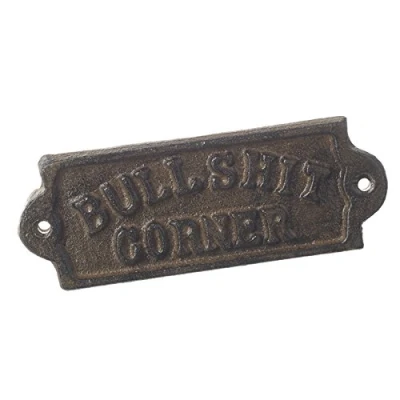 Image of Cast Iron Garden Patio Wall Plaque Sign BULLSHIT CORNER