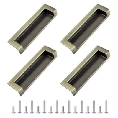Image of MOROBOR Tatami Hidden Door Handles, 4pcs Embedded Handle, Recessed Finger Pulls with Concealed Screws for Cabinet Wardrobe Drawer (Green Bronze 109mm)