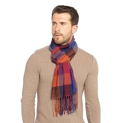 Image of Undercover Mens Tom Franks Check Scarf GL1019 Blue/Purple/Orange