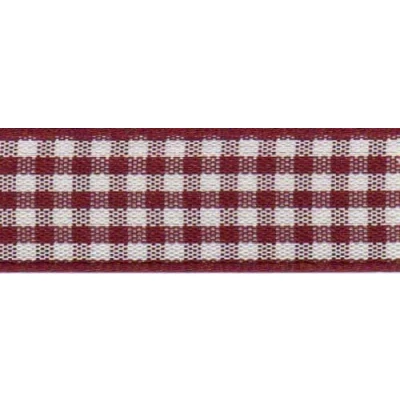 Image of 15mm Berisford Gingham Ribbon 405 Burgundy per metre