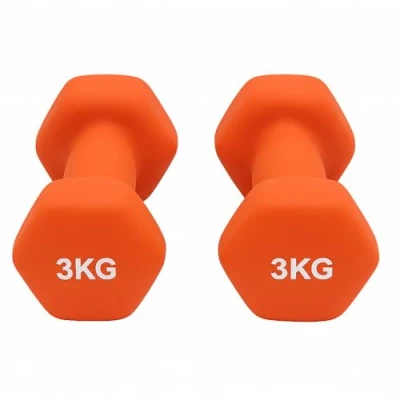 Image of Neoprene Dumbbells Weights Iron Hand Pair Aerobic Workout Fitness Home Gym Comfortable To Hold and Soft on Floors Excellent Accessories For Toning Strength Workouts (Orange, 3kg Pair)