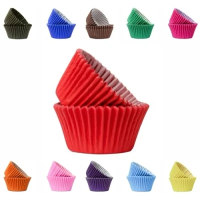 Image of Vibrant, Colourful Baking Cupcake Cases, Greaseproof Paper Cups 50mm Cup Cake Muffin Cases (100, Red)