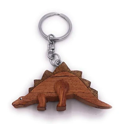 Image of H Customs Stegosaurus Dinosaur Cretaceous Wood Noble Handmade Key Chain Pendant