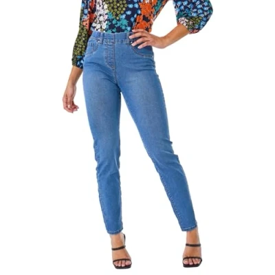 Image of Roman Originals Jeggings for Women UK Jean Ladies Stretchy Trousers Denim Leggings High Waist Rise Pull On Skinny Straight Leg Cotton Pants Smart Casual Petite (28 inch) Size 12