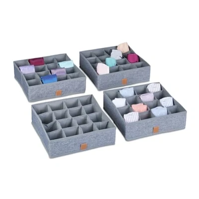 Image of Relaxdays Set of 4 Underwear Organiser, 70% polyester 20% plastic 10% cardboard, Grey, 9 x 29 cm
