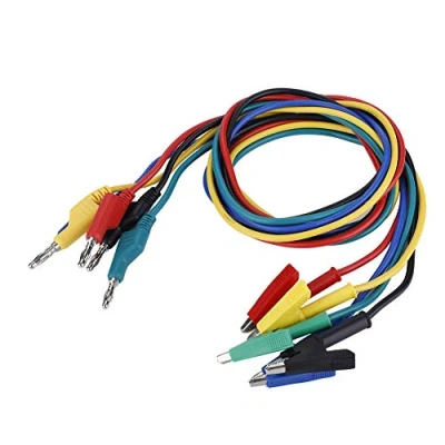 Image of 5Pcs P1037 Banana Plug to Crocodile Alligator Clip Cable Test Leads, Insulated Probes for Multimeter 100cm