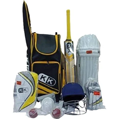 Image of ND Sports Boy&#039;s KK CLUB Cricket 11 Piece Set for 8 10 Years, U Kash Nvy/YlwClubKit BAmbi