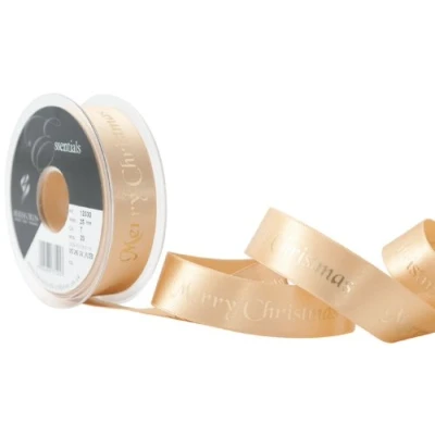 Image of Berisfords 25 mm Merry Christmas Ribbon, Gold and