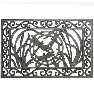 Image of Sungmor Heavy Duty Cast Iron Doormat Beautiful Patterning Design &amp; 59CM/23.2IN. Large Rectangle Front Door Mat Non Slip Outside Shoe Scraper Decorative Entrance Mats for Garden