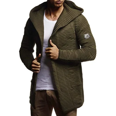 Image of Leif Nelson Men Cardigan Jacket Hood LN 7180 Khaki Large