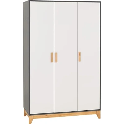 Image of Seconique 3 Door Wardrobe, Engineered Wood, White/Grey Metal Effect, W 1180mm x D 520mm H 1920mm