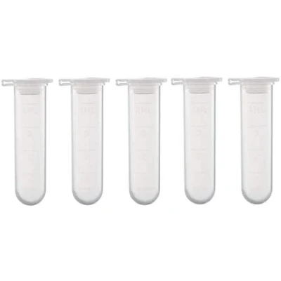 Image of CMJ 5 x 5ml Clear Plastic Test Tube Centrifuge Vial With Snap Cap Lid Laboratory