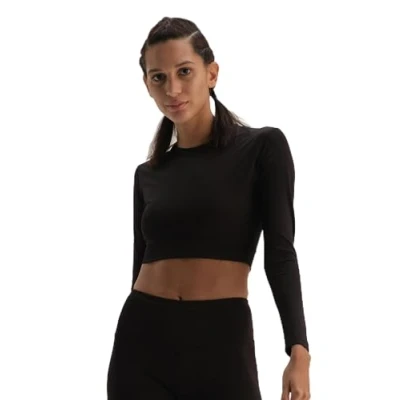 Image of Dagi Women&#039;s Long Sleeve, Crew Neck, Basic T Shirt, Black, XL