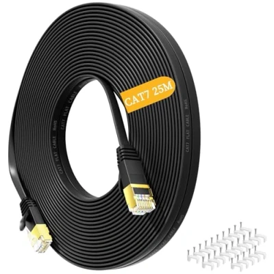 Image of Ethernet Cable 25m Cat 7, Long Network High Speed Internet 10Gbps 600Mhz, RJ45 Gigabit STP Shielded Flat LAN 25 meter Cat7 Patch Cord for Router Modem PS5/4 Switch Xbox