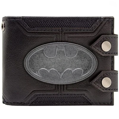 Image of The Dark Knight Batman Suit Steel Badge Double Buttoned Black ID and Card Bi Fold Wallet
