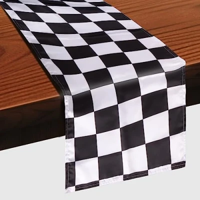 Image of Black and White Table Runner, Checkered Pattern Runners, 30 x 275 cm Rectangular Modern Runner for Home Kitchen Coffee Dinning Room Farmhouse Party Gathering Decor