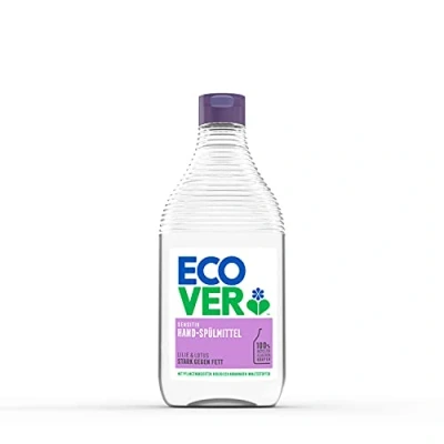 Image of Ecover Lily &amp; Lotus Hand Washing Up Liquid (8 x 450 ml), Sustainable with Sugar Surfactants, Powerful Grease Remover, Dishwasher and Plant Based, Pack of 8
