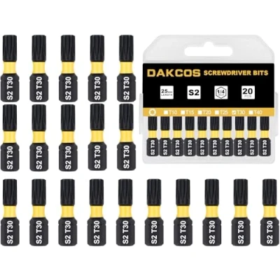 Image of DAKCOS T30 Torx Bit, Impact Driver Bits, 1/4&quot; Screwdriver Bit Sets, 20PCS Premium S2 Alloy Steel 25mm Long