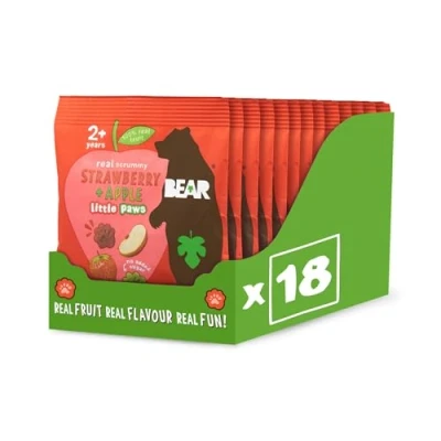 Image of BEAR Strawberry and Apple Paws Delicious Real Fruit Suitable for 2+ years Healthy 20g (Pack of 18)