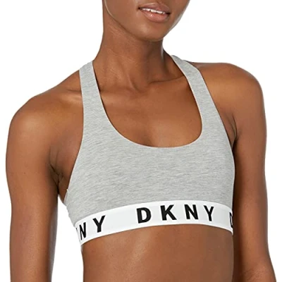 Image of DKNY Women&#039;s Cozy Boyfriend Racerback Bralette Bra, Opaque, Heather Gray/White/Black, M