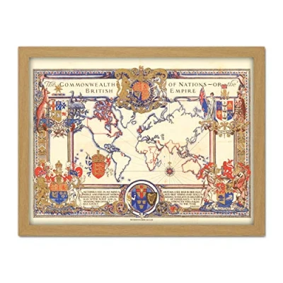 Image of Artery8 Map Webb 1937 British Empire Commonwealth Pictorial Artwork Framed Wall Art Print 18X24 Inch