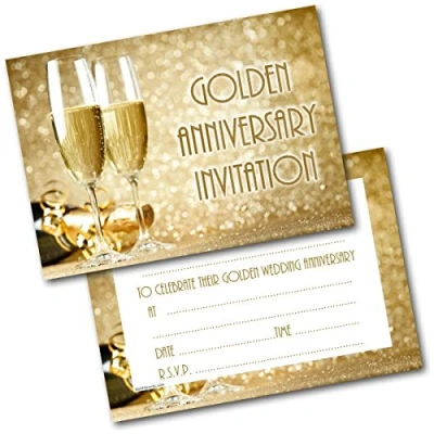 Image of Doodlecards Golden Anniversary Champagne Glasses Invitations Invites Pack of 20 Postcards and Envelopes