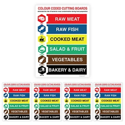 Image of Pack of 5 Chopping Board Colour Sign Self adhesive Waterproof Vinyl Sticker 150mmx200mm V1182
