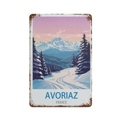 Image of DBKGHIEDHG Metal Tin Sign,Avoriaz France,Tin Sign Rustic Decor Cave Coffee Shop Bar Bedroom Home Wall Sign(20x30cm 8x12 inch I62