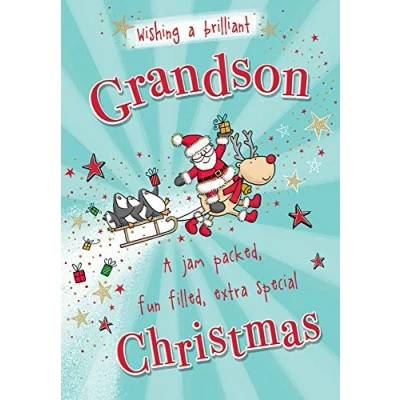 Image of Piccadilly Greetings Traditional Christmas Card Grandson 9 x 6 inches