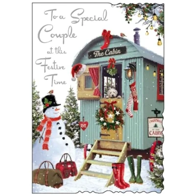 Image of Special Couple Christmas Card Snowman and Dog Artistic Festive Design Finishes Illustrated Insert Leaf Made in the UK