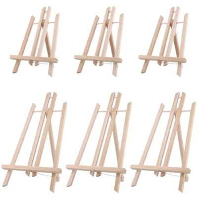 Image of MUKLEI 6 Pack 2 Sizes Wood Easel Stand, Adjustable Wooden Tabletop Easel, Foldable Painting for Arts Crafts, Displaying Frames,