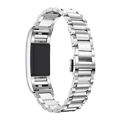Image of AISPORTS Compatible for Fitbit Charge 2 Strap Women Men, Stainless Steel Metal Butterfly Buckle Sport Wristband Bracelet Replacement Fitness Tracker