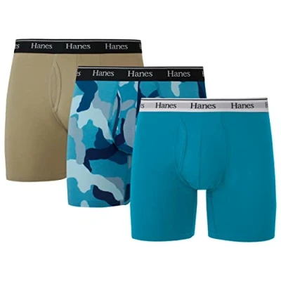 Image of Hanes Men&#039;s Originals Boxer Briefs &amp; Trunks, Stretch Cotton Moisture Wicking Underwear, Modern Fit Low Rise, Multipacks, Assorted, M (Pack of 3)