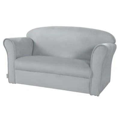 Image of Roba Baumann Children&#039;s Sofa &#039;Lil Sofa&#039; Covered with armrests, Comfortable Couch Silver Gray Velvet Fabric