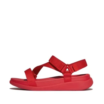 Image of Fitflop Women&#039;s F Mode GO ADJ. Webbing Flatform Z Strap Sandals, Red, 4 UK