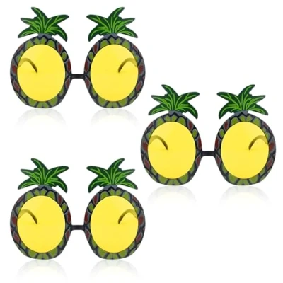 Image of FUIPVGI 3 Pieces Pineapple Glasses Sunglasses Novelty Party Funny Tropical Hawaiian Summer Eyewear Hula Fancy Dress Up Costume Accessory (Yellow)