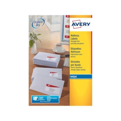 Image of Avery Printable, Customisable Labels, mailing, Post, Parcel Labels for Inkjet Printers, 24 per A4 White Sheet, 2400 Quickdry J8159 100