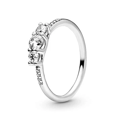 Image of PANDORA Timeless Women&#039;s Sterling Silver Clear Three Stone Ring, Size 50, No Box