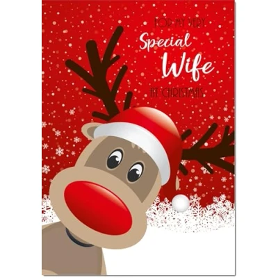 Image of doodlecards Wife Christmas Card Rudolph in Snow Large A4 Size for with Plain Envelope