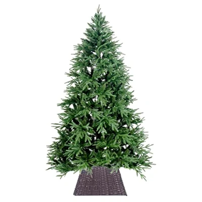 Image of Floralcraft Woven Willow Christmas Tree Skirt (Brown) Large 50cm Square Xmas Stand Rattan Basket Decoration