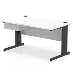 Image of Impulse 1400x800 Desk White Top Black Cable Managed Leg 1 Dr Fixed Ped