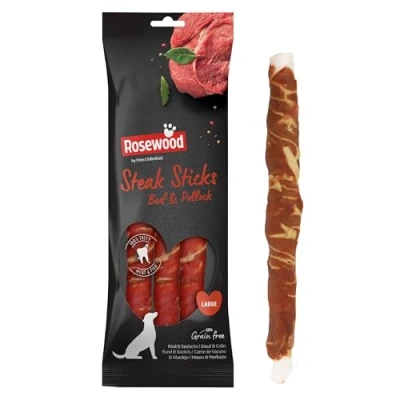 Image of Rosewood Pets Unlimited Steak Sticks, Large, Grain Free, High Protein Dog Treats 3pc, 240g