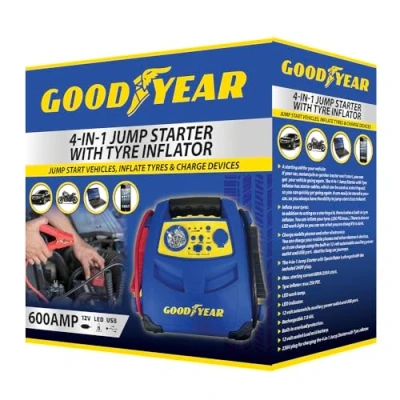 Image of Goodyear 4 in 1 Jump Starter With Air Compressor Portable Battery Pack, Led Light, And USB Power Bank Powerful 1200a Peak Current, Ideal For Cars, Trucks, Motorcycles Versatile Emergency Tool