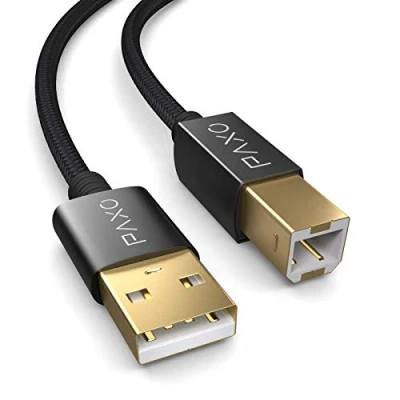 Image of PAXO 3m Nylon USB printer cable, black, A plug to B, charging data gold
