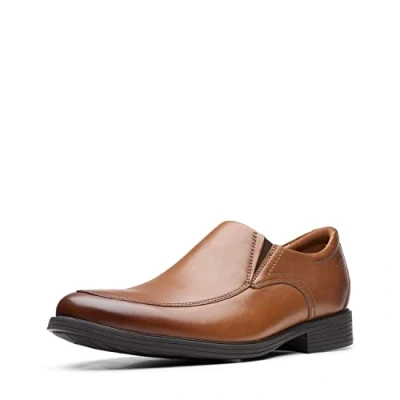 Image of Clarks Men&#039;s Whiddon Step Loafer, Dark Tan Leather, 10 UK