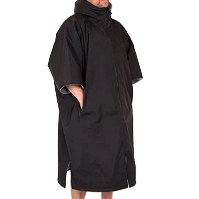 Image of Lifeventure Unisex Long sleeve Thermarobe Windproof Waterproof Oversized Poncho Coat Swimming, Surfing, Camping Changing Robe, Black, S M EU