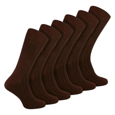 Image of 6 Pairs Multipack Mens Ribbed Dress Socks Sock Snob Breathable Crew Cotton (6 11, Brown)