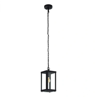 Image of Eglo Outdoor Pendant Lighting Alamonte 1, Outside Light Fitting Made of Black Galvanized Steel and Clear Glass, Industrial Style Porch Lantern, E27 Socket, IP44