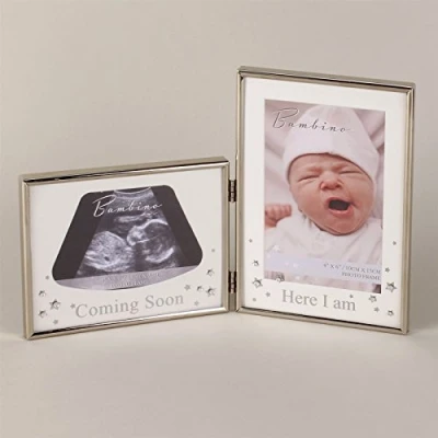 Image of Bambino Silverplated Double Scan Sonogram &amp; New Baby Photo Frame Coming Soon Here I Am